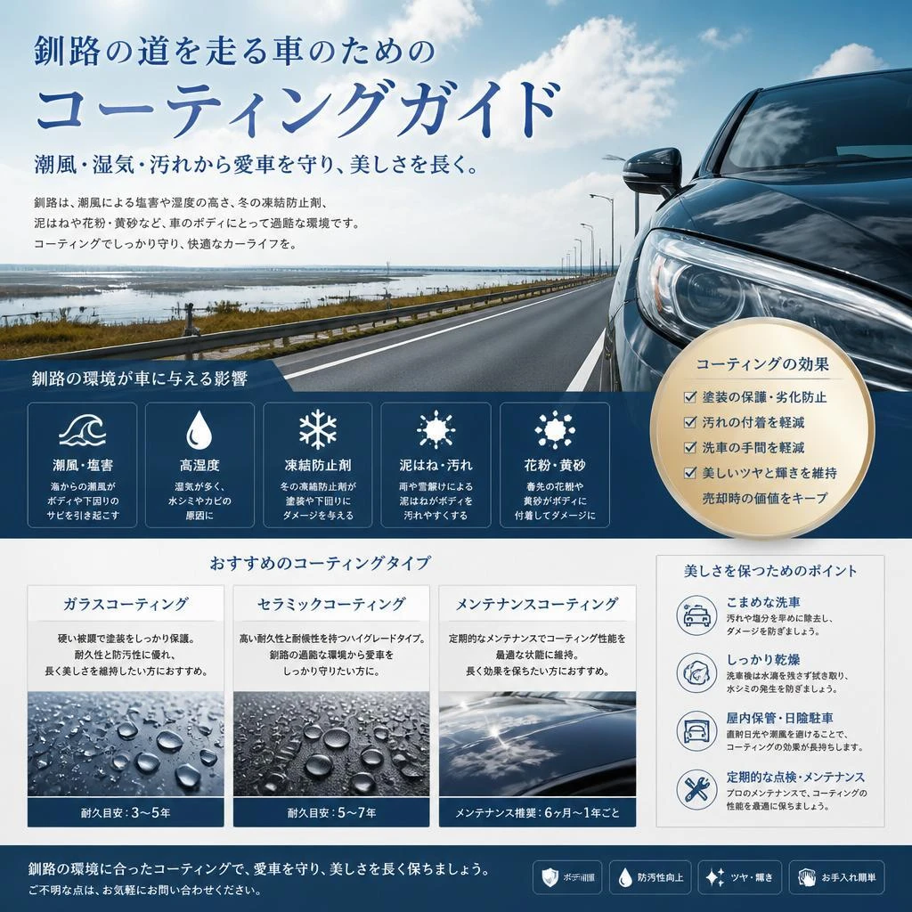 釧路の道を走る車のためのコーティングガイド